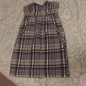 Navy blue plaid strapless dress